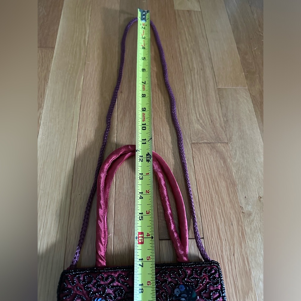 Vintage Burgundy Beaded crossbody bag/top handle bag w/satin handles & cord. EUC - Picture 9 of 10
